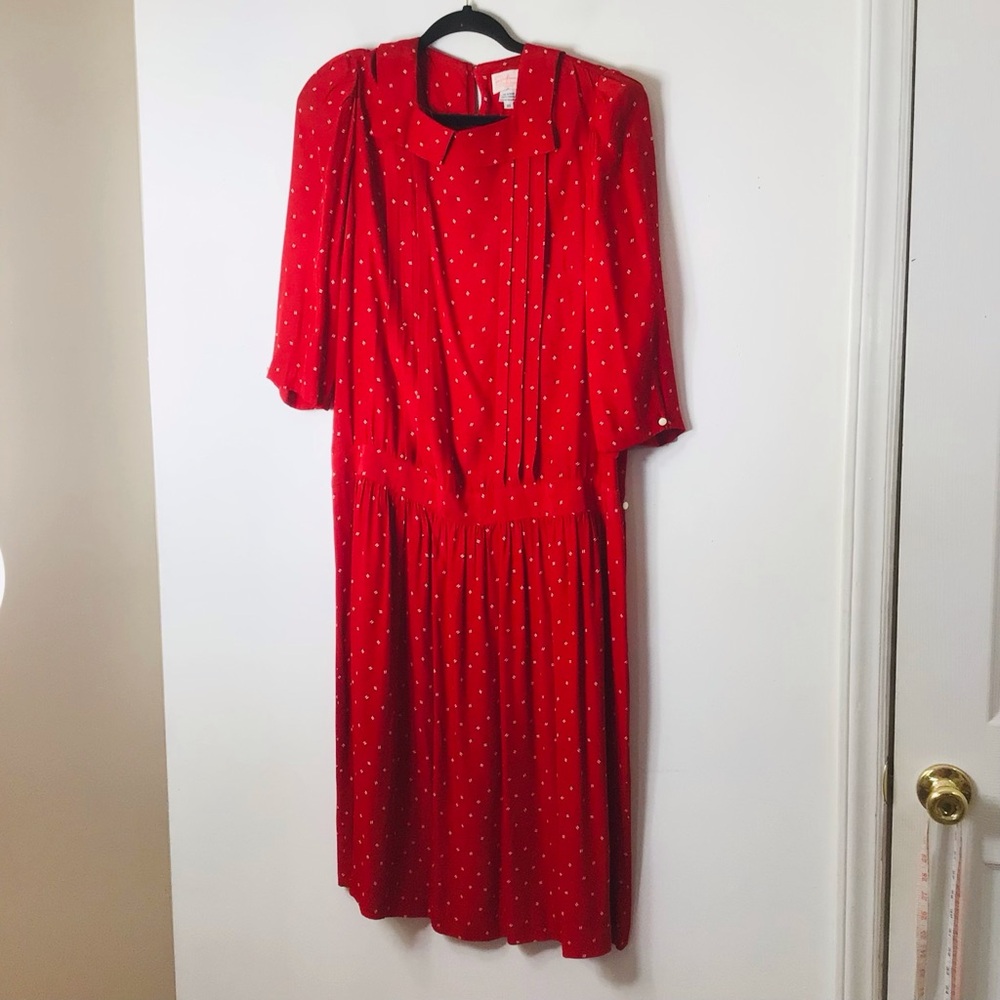 Vintage Jane Shaffhausen dress women 10 
Women's Red Polka Dot Midi Dress with